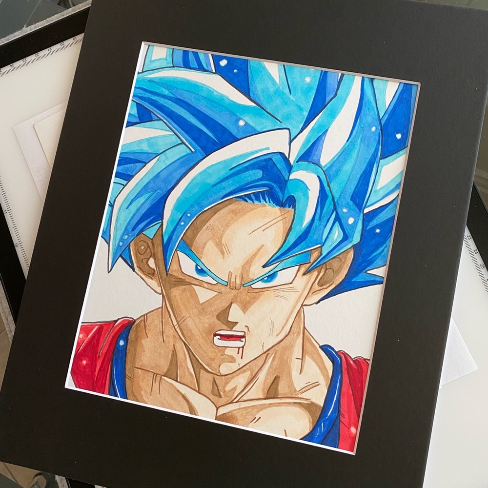 Hand drawn Dragon Ball Goku original marker wall art with mat